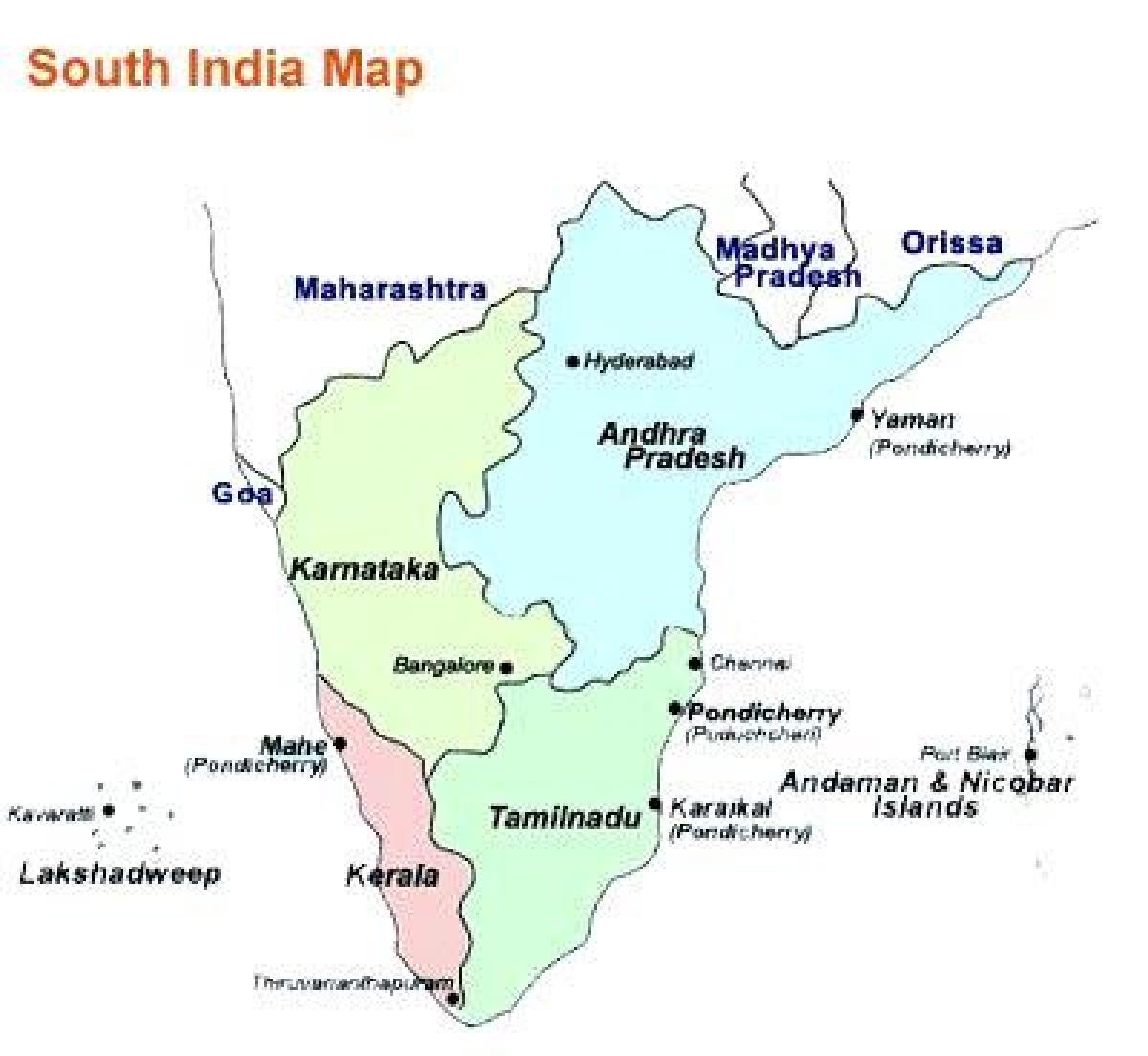 karta södra indien Södra Indien karta med städer   Karta över södra Indien med städer 